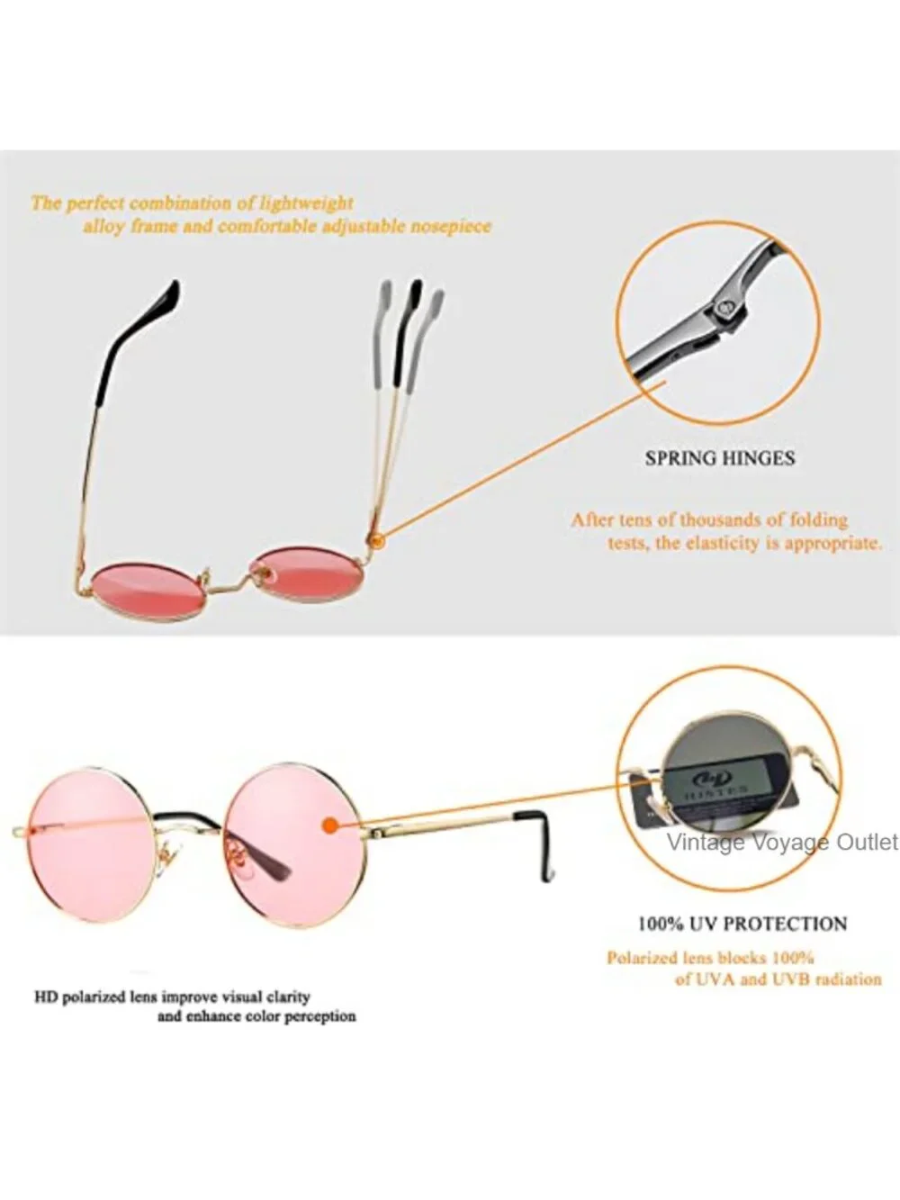 Polarized Round Sunglasses Retro Hippie Metal Frame UV400 Protection Circle